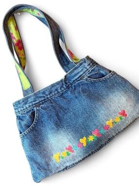 Y2K Denim Skirt Purse Bag Handmade Butterfly Floral Straps